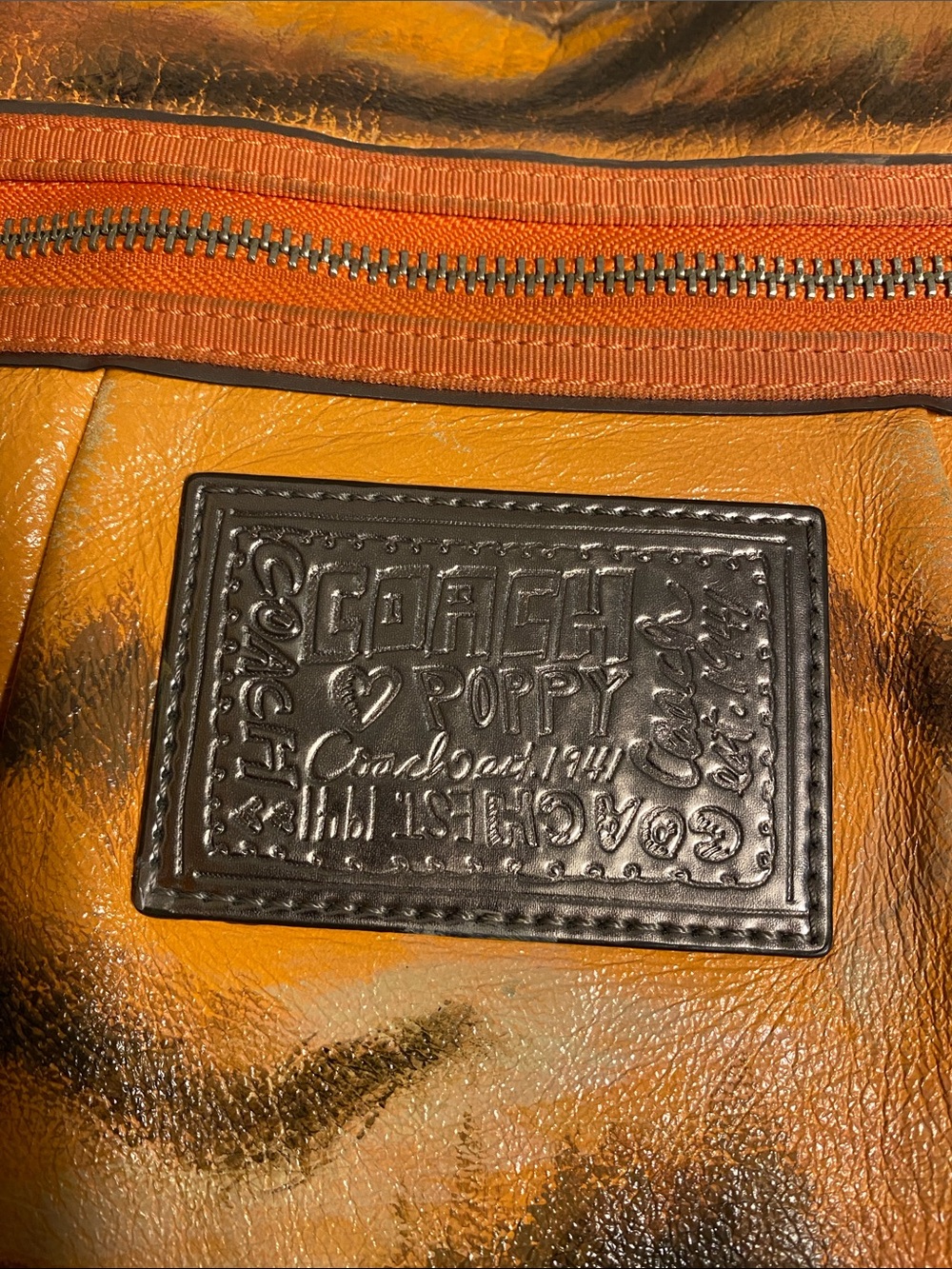Hand Painted ‘Tiger Fur’ Full Leather Designer Bag Orange and Black - Picture 2 of 8